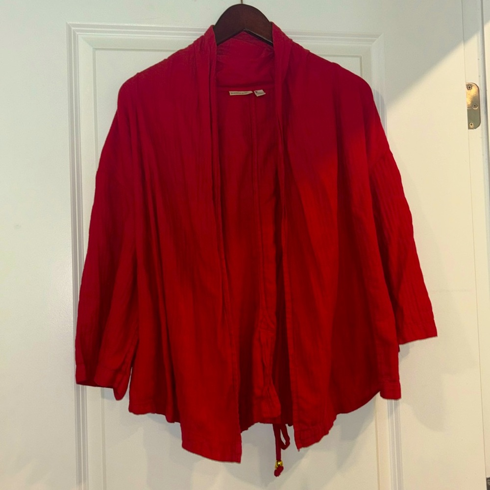 Anthropology Mid-sleeve red cardigan with gold accents on string